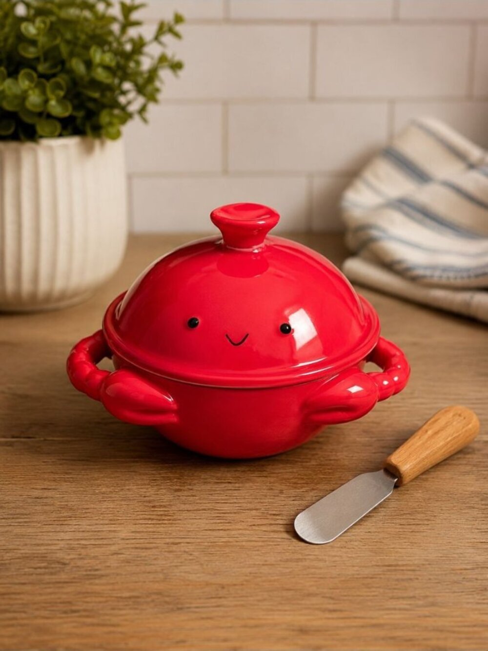 New Red Crab Seafood Coastal Mini Baker W/ Spreader Party BBQ Kitchen